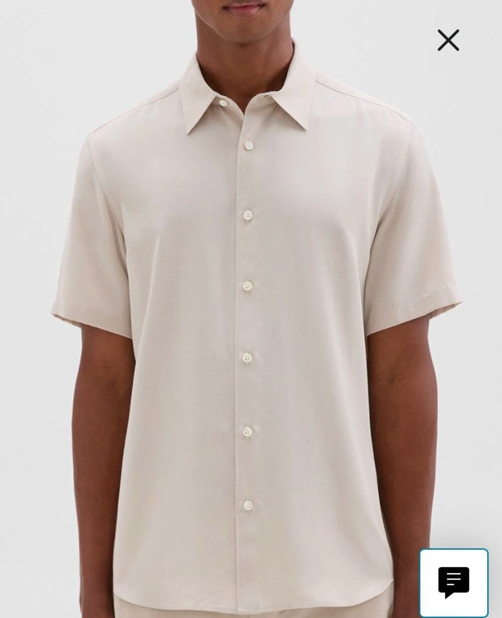 Theory Irving Fluid Lyocell Short Sleeve Shirt Tan Size Small